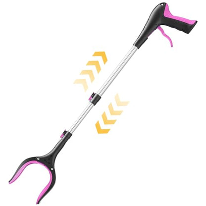 Telescopic Grabber Reacher Tool, 5-Level Adjustable Length (23'' to 41'') - Trash Claw Gripper, Pickup Stick for Litter Picking, Yard Work, and Seniors (Pink) - color: Pink