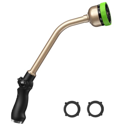 RAINPOINT Watering Wand For Garden Hose, 16 Inch Metal Hose Nozzle Wand with 9 Spray Patterns, Long Hose Sprayer For Hanging Baskets, Shrubs,Lawn