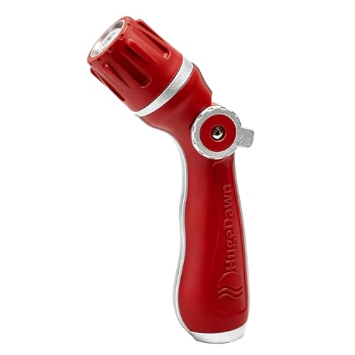 HugeDawn Garden Hose Nozzle, Heavy Duty High Pressure Metal Hose Spray Nozzle with 30% Greater Water High Flow, 3 Spray Patterns, Non-Slip Thumb Control for Quick Watering & Cleaning (Red) - color: Red