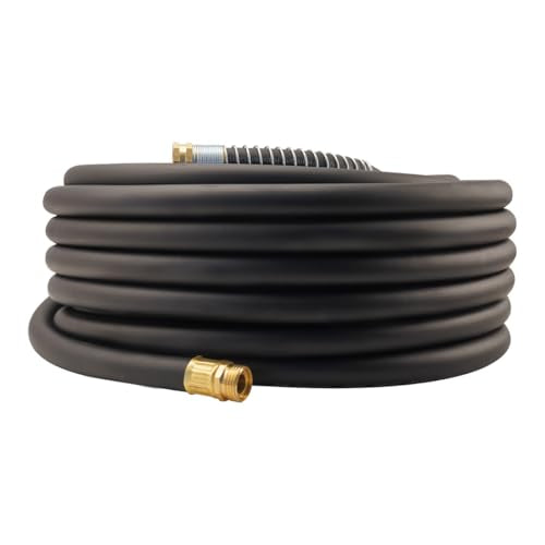 Wiseflow Garden Hose 90FT x 3/4", Heavy Duty Rubber Hose, Water Hose with Five Layered Braiding, Male Female Fittings, 1200PSI Burst, 300PSI Working for Yard, Car Wash, Pets (Black) - color: Black, size: 90FT 3/4