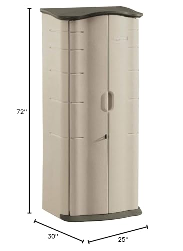 Rubbermaid Compact Vertical Resin Storage Shed With Floor (2 x 2.5 Ft), Weather Resistant, Beige/Brown, Organization for Home/Backyard/Garden Tools/Porch/Patio Cushions/Pool Chemicals/Toys