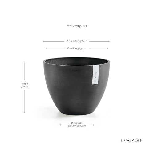 Ecopots Antwerp Round Tapered Flower Planter, Dark Grey, 16" - color: Dark Grey, size: 16"