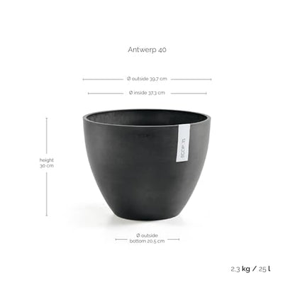 Ecopots Antwerp Round Tapered Flower Planter, Dark Grey, 16" - color: Dark Grey, size: 16"