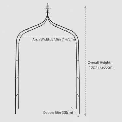 Thick Gothic Pointed Metal Garden Arch Rust-Proof for Climbing Vines Roses - size: XL