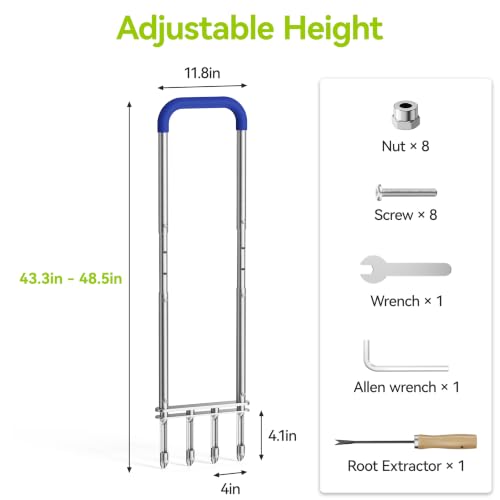 Knee-Friendly Manual Lawn Aerator, Adjustable 43.3–48.5", Silver, Dual Step