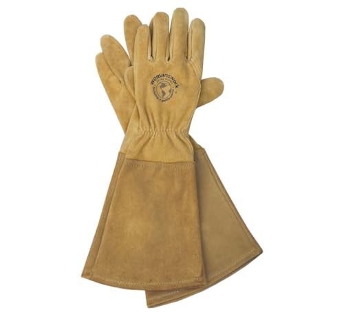 Womanswork Rose Gauntlet Leather Garden Gloves – Made in the USA - size: Small
