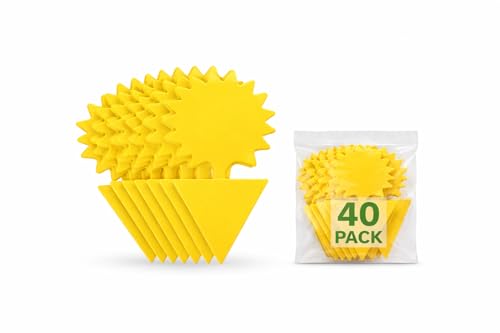 40-Pack Yellow Sticky Fruit Fly Traps for Indoor and Outdoor Plants – Sun-Shaped Fungus Gnat Killer – Non-Toxic, Waterproof, Dual-Sided Adhesive Soil Insert Traps for Potted Plants and Gardens