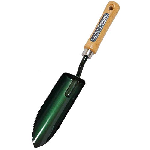 Garden Helper Narrow Garden Trowel Hand Tool, Garden Shovel Serrated Edge for Planting and Transplanting, Heavy Duty Japanese Steel Blade, Wood Handle, Made in Japan - style: Narrow Trowel