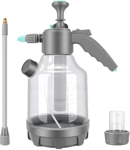Pump Sprayer, Handheld Garden Water Sprayer Bottle for Spraying Plants, Flowers, Weeds and Cleaning, Hand Pump with Side Filling Port, Measuring Cup, Adjustable Nozzles (Blue, 84oz)