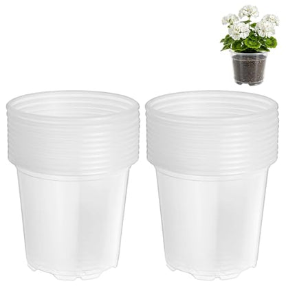 M METERXITY 20 Pack Clear Nursery Pots with Drainage Holes, Sturdy Plastic Seedling Starter Pots for Plants, Vegetable, Succulent, Propagation, Seed Starting, Root Cutting [4'' x 3''] - size: 3.54''