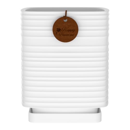 7.1 Inch White Ceramic Planter with Drainage and Saucer - color: Matte White, size: Large