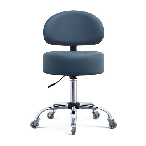 Ergonomic Rolling Drafting Stool with Backrest Lumbar Support - color: Blue, style: Stylish