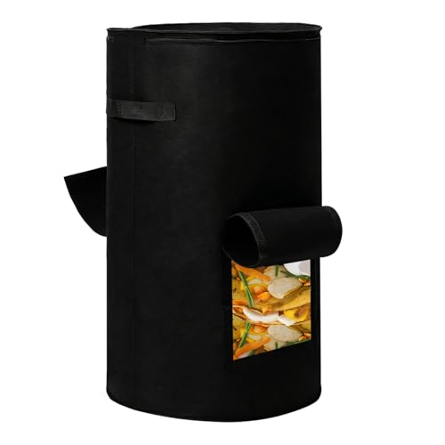 Compost Bins Outdoor, 34 Gallon Home Compost Bucket with Handles, Heavy Duty Nonwoven Fabric Yard Waste Bag, Collapsible Felt Pouch for Leaves, Grass, and Kitchen Scraps