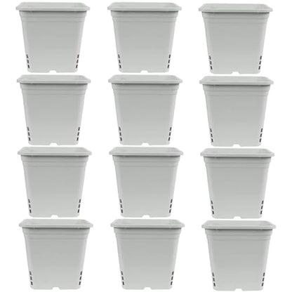 SUNPACK Square Tall Nursery Pot, White, 12" (Pack of 12) - Features Drainage Holes for Excess Water, Perfect for Greenhouse or Outdoor Growing - Durable, UV Resistant Plastic
