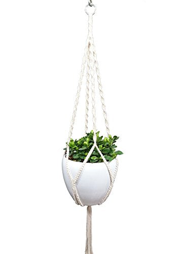 4 Legs Cotton Rope Macrame Plant Hanger Hanging Planter Holders Cream Color, 48-inches for 10-12" Pot (Cream) - color: Cream