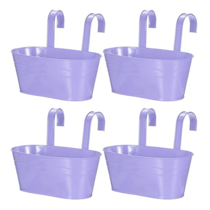uxcell Rail Planter for Outdoor Plants, 4 Pcs 11" Iron Wall Hanging Planters Fence Railing Balcony Planters with Drainage Holes and Detachable Hooks, Light Purple - color: Purple