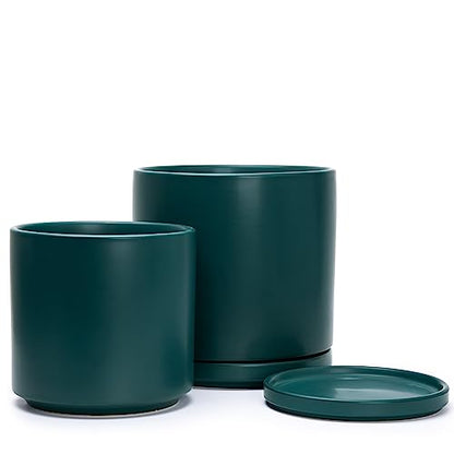 D'vine Dev 2-Pack Ceramic Pots with Saucers, 8/10 in, Teal, 94-G-L-9 - color: Teal, size: Large