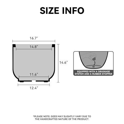Kante Black Concrete Planter 16.7" Dia All-Weather Round Large Pot - color: Black, size: 16.7"Dia x 14.6"H