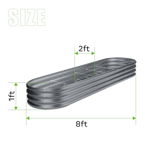Land Guard 8×2×1ft Galvanized Raised Garden Bed Kit, 108 Gallon Capacity Raised Garden Boxes Outdoor, Oval Metal Raised Garden Beds for Vegetables, Modern Grey(with 10 Connecting rods) - color: Modern Grey, size: 8x2x1ft