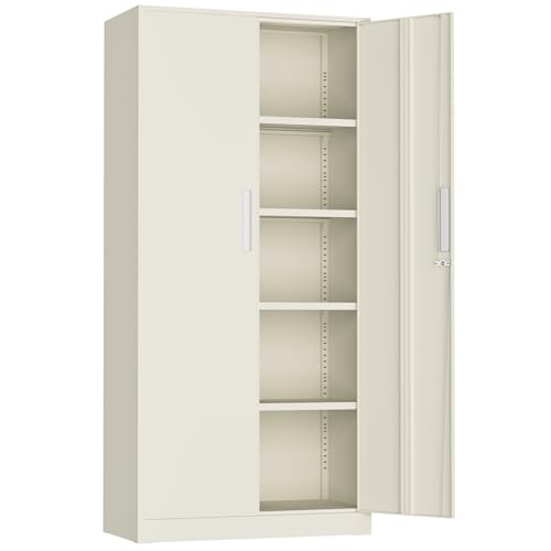 Incbruce 72” Metal Storage Cabinet, Locking Steel Storage Cabinets with 2 Doors and 4 Adjustable Shelves, Tall Lockable Tool Storages for Garage, Home, Office (Grey) - color: Grey, size: 72"Storage Cabinet