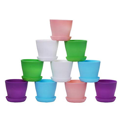 TDHDIKE 10 Pcs Plastic Planters Indoor Pots with Pallet - color: Pink / White / Purple / Blue / Green