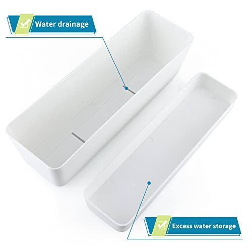 Skelang 3 Pcs Rectangular Plant Pot, 12" Flower Planter Box, Windowsill Container for Succulent, Herb, Vegetable (White) - color: White, size: 12 inches