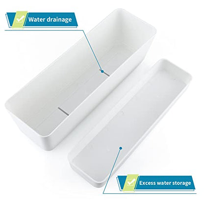 Skelang 3 Pcs Rectangular Plant Pot, 12" Flower Planter Box, Windowsill Container for Succulent, Herb, Vegetable (White) - color: White, size: 12 inches