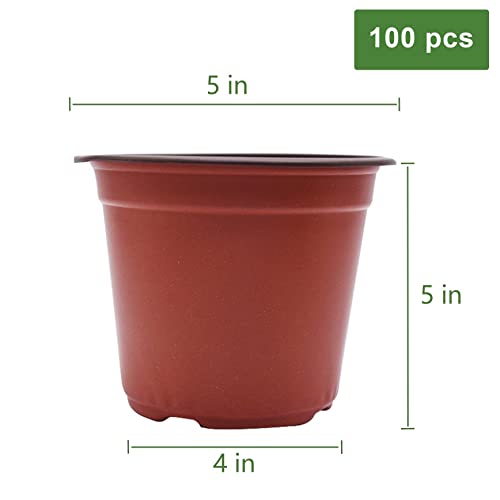 Plastic Planter Nursery Seedlings Pots - 5 Inches 100Pcs Flower Plant Container Seed Starting Pot for Outdoor Succulents Seedlings Cuttings Transplanting - size: 5 x 5 x 4 in