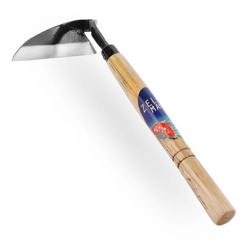 Japanese-Style Weeding Sickle/Hand Hoe, Sickle Garden Hand Weeder Tool with All Steel Blade for Cutting Grass, Digging, Soil loosening - color: W-Sickle