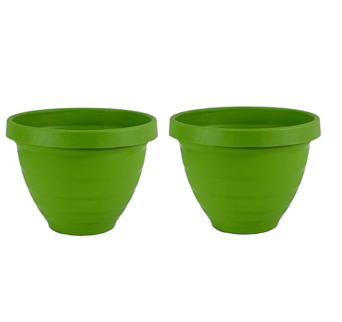 The HC Companies Rings Flower Planter - Self Watering Plant Pots for Herbs & More - Round Lightweight Outdoor & Indoor Planter (10" Green, Pack of 2) - color: Green, size: 10" (Pack of 2)