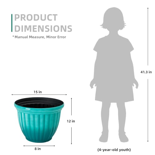 Autodaya 15" Large Planters For Outdoor Plants Set Of 2 Plastic Flower Pots - color: 15"-gradient Teal Green