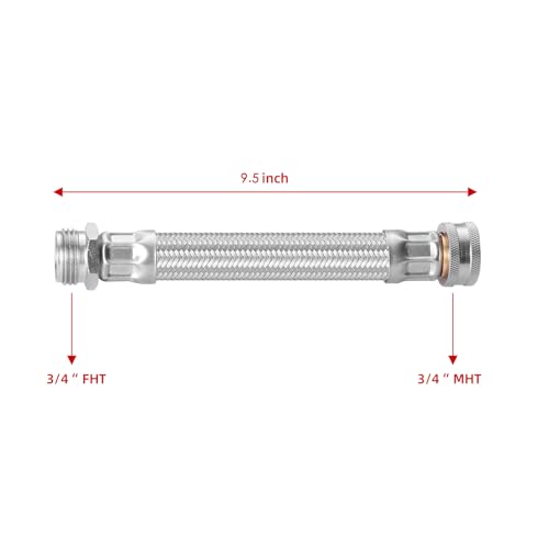 Stainless Steel Braided Garden Hose Extension, 9.5 Inch, Heavy-Duty, 45° Maximum Bend - size: 9.5 Inch