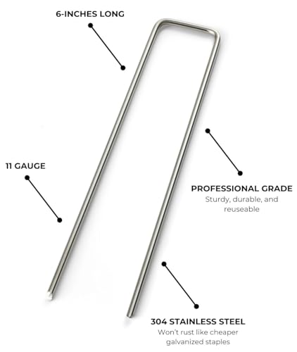 Stainless Steel Landscape Garden Staples Pins, 6-inch, 11 Gauge, Unlike Imposters Won't Rust - Perfect for Landscape Fabric, Irrigation Lines - 100 Pack