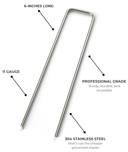 Stainless Steel Landscape Garden Staples Pins, 6-inch, 11 Gauge, Unlike Imposters Won't Rust - Perfect for Landscape Fabric, Irrigation Lines - 100 Pack