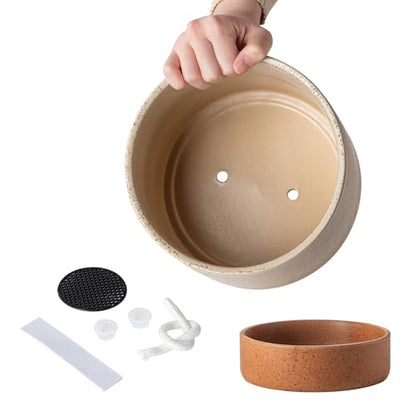 8 Inch Ceramic Self Watering Planter with Drainage Hole, Brush - color: Brush, size: Medium