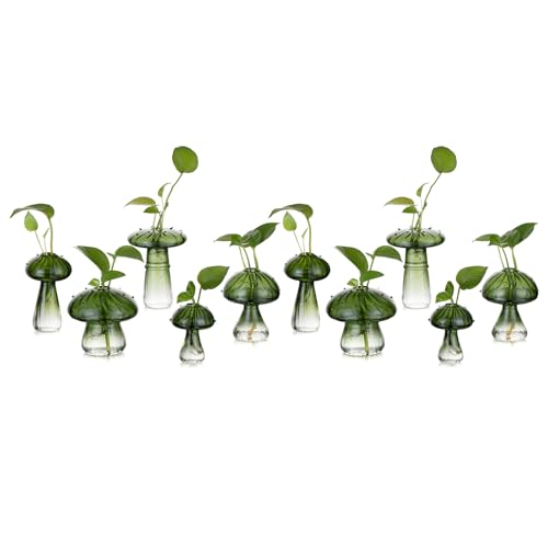 Glasseam Mushroom Glass Plant Propagation Station, 10 Pcs Terrarium Jar - color: Green, size: 10