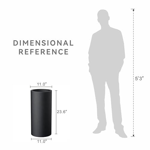 Kante Accent Round Column Black Concrete Planter 23.6" Tall, Outdoor - color: Black, size: 23.6“h