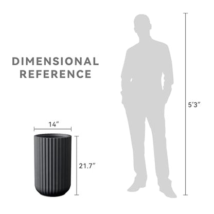 Kante Large Round Column Black Concrete Planter 21.7" Tall, Outdoor - color: Black, size: 14"w x 21.7" h