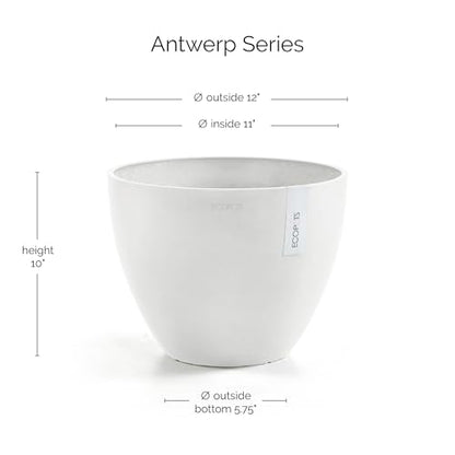 Ecopots Antwerp Round Tapered Flower Planter, Pure White, 12" - color: Pure White, size: 12"