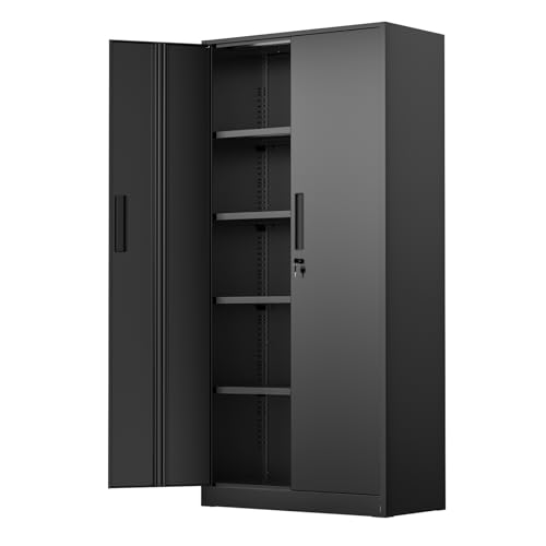 Incbruce 72” Metal Storage Cabinet, Garage Cabinets and Storage System with Doors and Shelves, Tall Lockable Tool Cabinet for Garage, Office, Home (Black) - color: Black, size: 72"Storage Cabinet