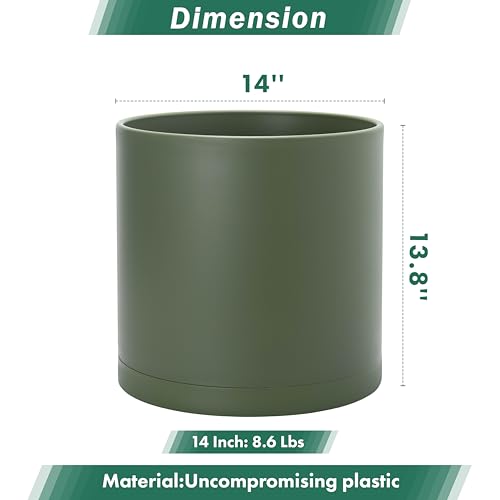 D'vine Dev Plastic Planter Pot with Saucer, 14 in, Olive, 74-X-I-4 - color: Olive, size: 14 Inch
