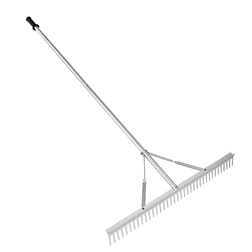 VEVOR Landscape Rake, 36" Head Aluminum Lake Weed Rake with 75" Long Handle for Loosening Soil, Lawn Care, Weeding Lake, Garden, Silver - size: 75 inch