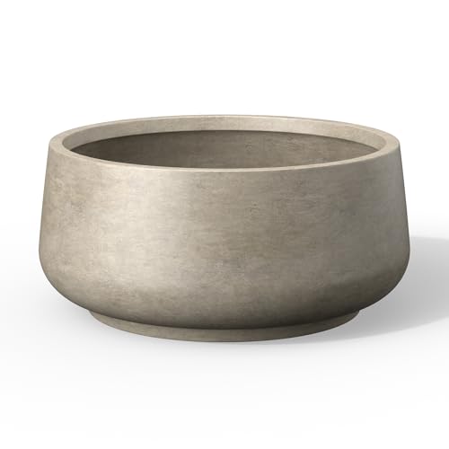 Kante Large Round Bowl Weathered Concrete Planter 17.3" Dia, Outdoor - color: Weathered Concrete, size: 16.1" Dia