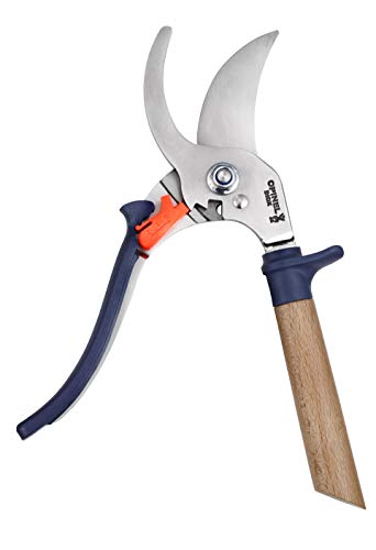 Opinel Hand Pruning Shears with non-slip beech wood handle perfect for bypass trimmers, garden, hedge, lawn clippers or hand scissors with stainless steel blade (Blue) - color: Blue
