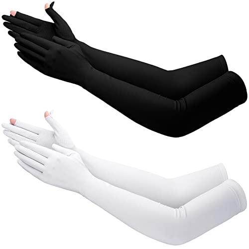 Jecery 2 Pairs Driving Gloves Women UV Protection Long - color: Black, White