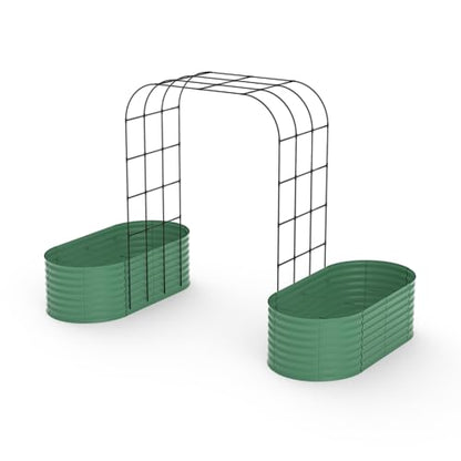 GarveeHome Expandable Arch Trellis Raised Bed Kit – 95” Metal Garden System with Vertical Netting, Plant Ties, and Drainage Design for Vegetables, Flowers, and Vines (Rust-Proof Green) - color: Green