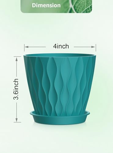 Set of 6 Plant Pots 4 inch Pots, Plastic Planters with Drainage Holes and Saucers,Plastic Flower Pots,Nursery Planting Pot for Indoor Out Door Plants（Blue） - color: Blue