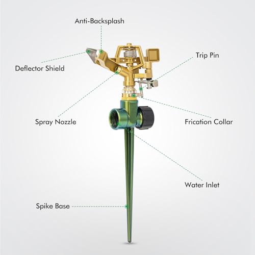 RESTMO 2 Pack All-Metal Impact Sprinkler Head on Sturdy Spike Base - color: Green
