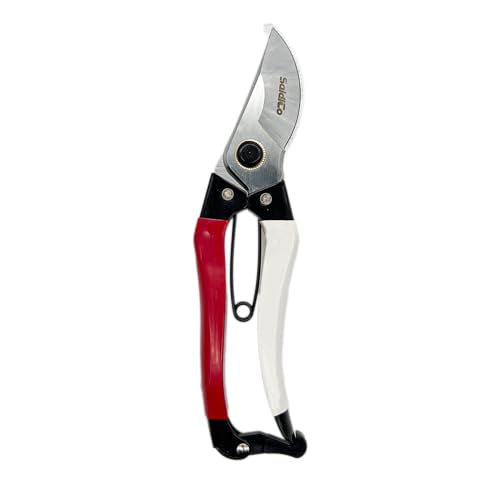 SaidiCo Professional Grade Gardening Hand Pruner, Bypass Pruning Shears, 3/4 Inch Cut, Red and White Handles