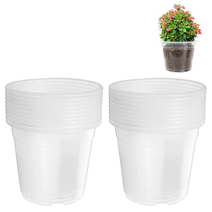 M METERXITY 20 Pack Clear Nursery Pots with Drainage Holes, Sturdy Plastic Seedling Starter Pots for Plants, Vegetable, Succulent, Propagation, Root Cutting, Seed Starting [7'' x 6''] - size: 7.01''